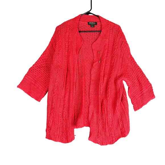 Eddie Bauer Womens Sweater Red Open Cardigan Linen Knit Kilt Pin Closure XL - Picture 1 of 12